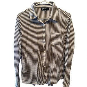 WANTABLE EUC WOMENS GRAY WHITE TOP SHIRT BLOUSE CASUAL DRESSY SUMMER SIZE XL